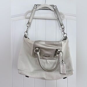 Coach Women's Shoulder Bag in Metallic Silver and White